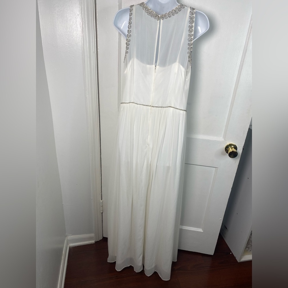 Adrianna Papell 14 Illusion White and Silver Beaded Maxi Dress - Picture 7 of 10